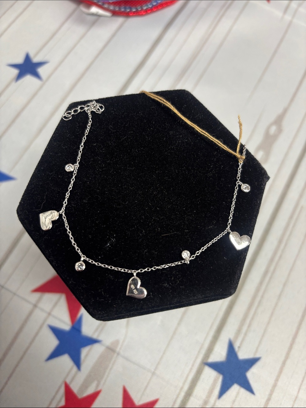 Silver Heart Charm Anklet with Sparkle Accents - Women Jewelry
